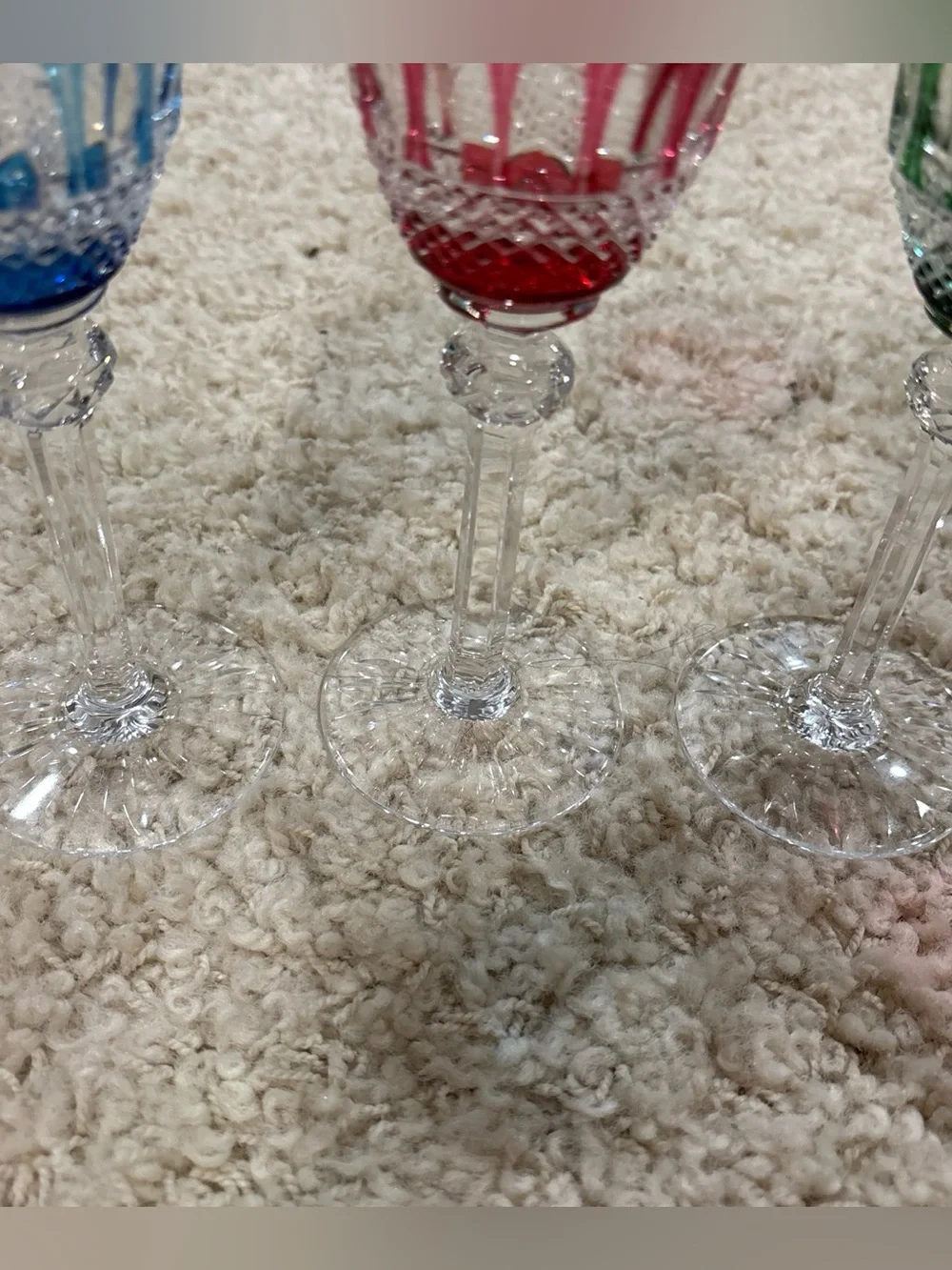 VTG Saint Louis Tommy Set of 3 Colored Crystal Cocktail Glasses Blue Red & Green